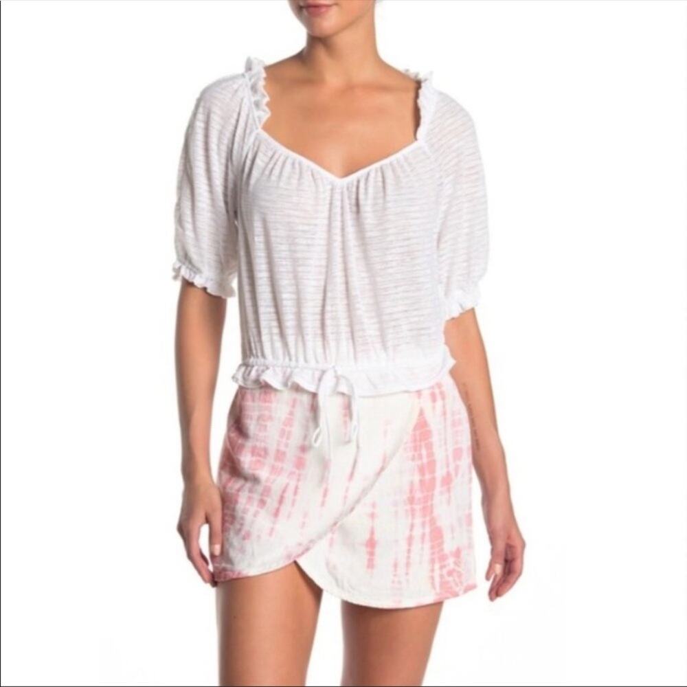 Free People Womens white cropped top with ruffles size extra small